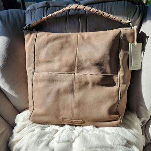 Lucky Brand Vala Hobo Boho Leather Cinder Tan Satchel Tote Quiet Luxury Minimal